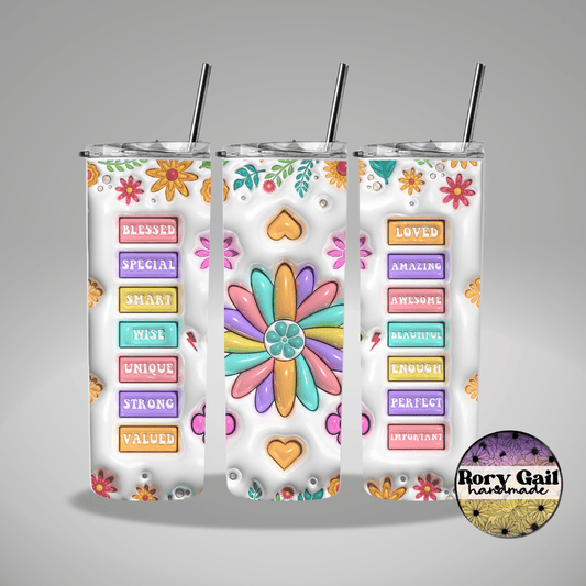 Rory Gail Handmade Tumblers 3D Affirmations 20oz Skinny Tumbler