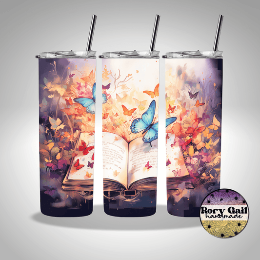 Rory Gail Handmade Tumblers 3D Book & Butterflies 20oz Skinny Tumbler