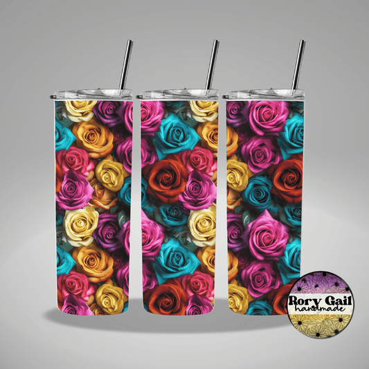 Rory Gail Handmade Tumblers 3D Colorful Roses 20oz Skinny Tumbler