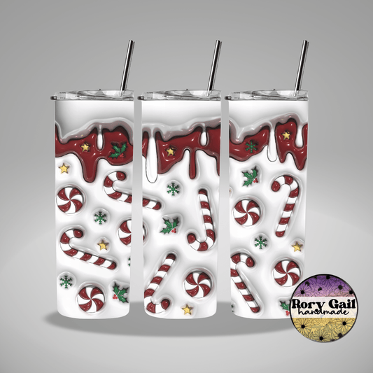 Rory Gail Handmade Tumblers 3D Inflated Candy Canes and Peppermints 20oz Tumbler