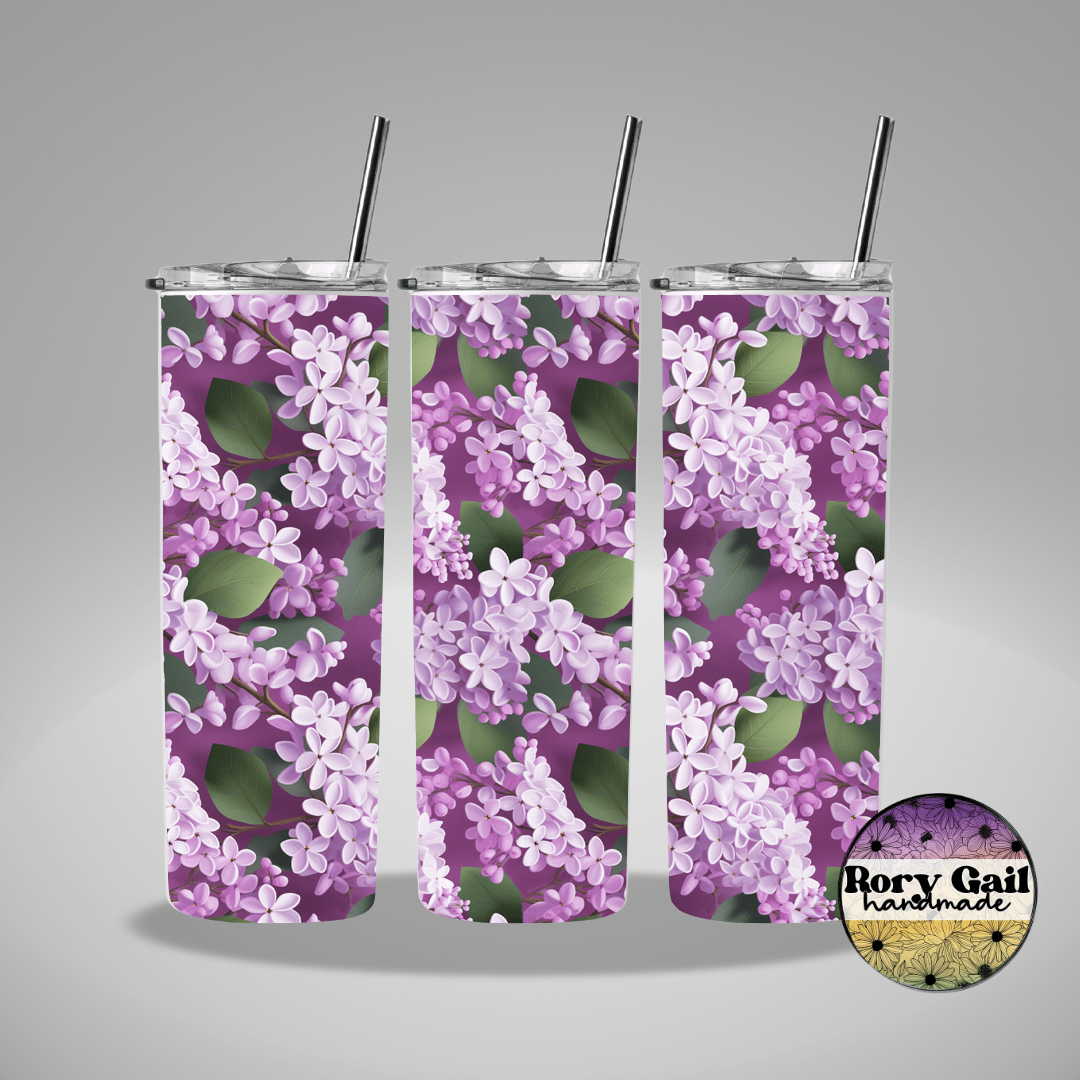 Rory Gail Handmade Tumblers 3D Lilacs 20oz Skinny Tumbler