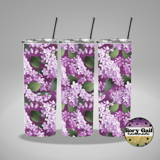 Rory Gail Handmade Tumblers 3D Lilacs 20oz Skinny Tumbler