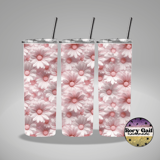 Rory Gail Handmade Tumblers 3D Pink and White Daisies 20oz Skinny Tumbler