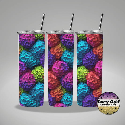 Rory Gail Handmade Tumblers 3D Rainbow Hydrangeas 20oz Skinny Tumbler