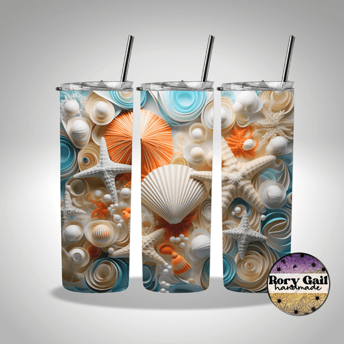 Rory Gail Handmade Tumblers 3D Sea Shells 20oz Skinny Tumbler