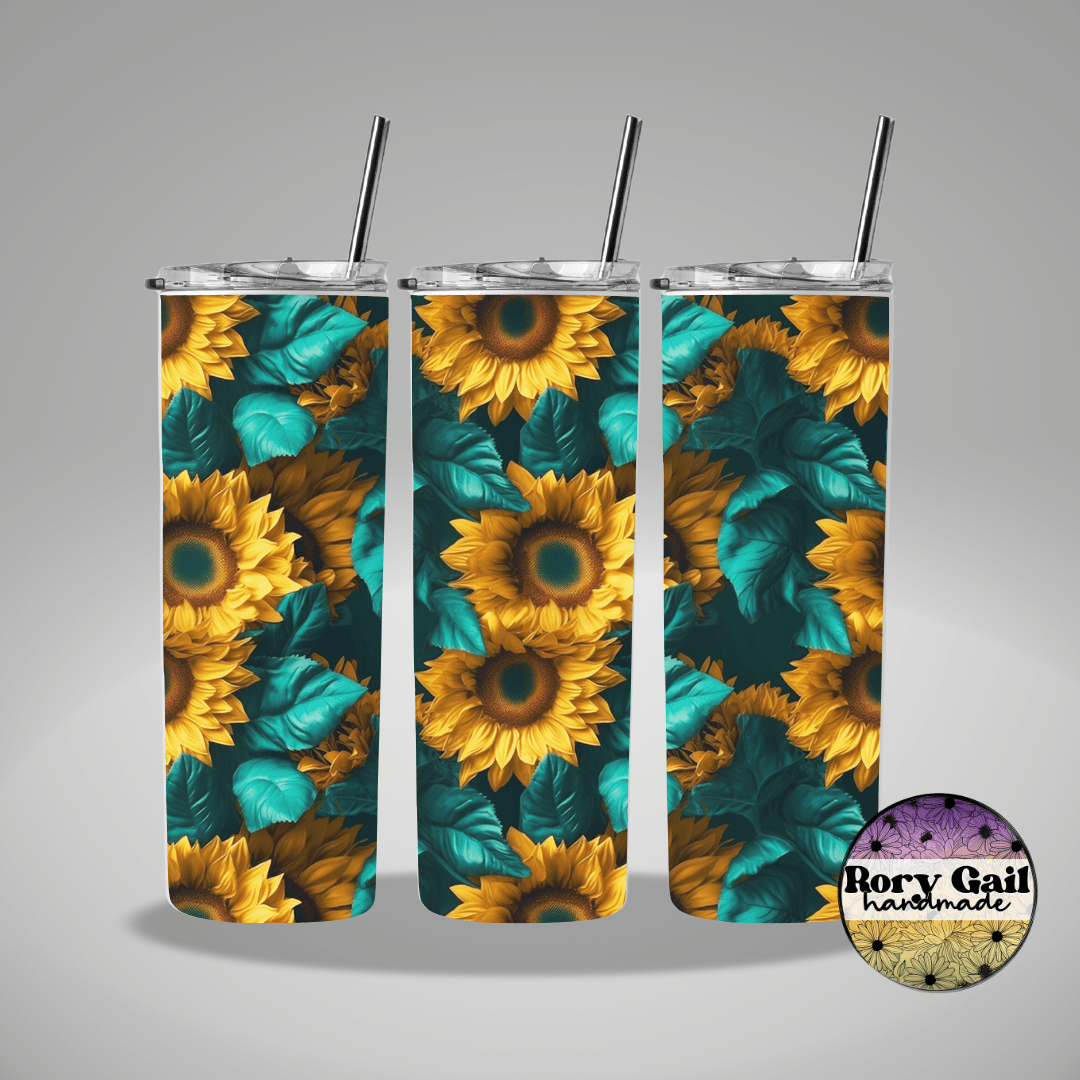Rory Gail Handmade Tumblers 3D Sunflowers 20oz Skinny Tumbler