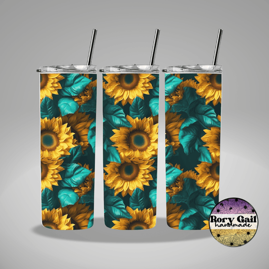 Rory Gail Handmade Tumblers 3D Sunflowers 20oz Skinny Tumbler