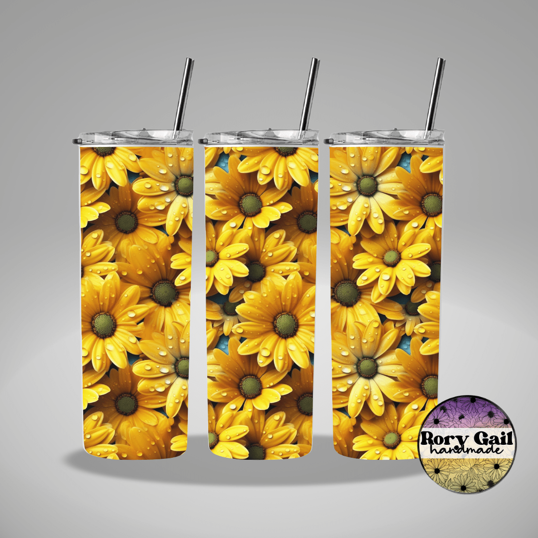 Rory Gail Handmade Tumblers 3D Yellow Daisies 20oz Skinny Tumbler