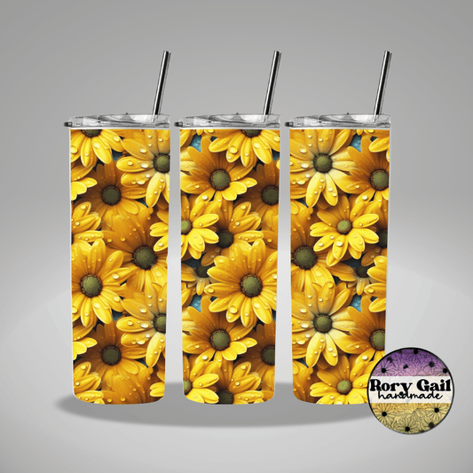 Rory Gail Handmade Tumblers 3D Yellow Daisies 20oz Skinny Tumbler