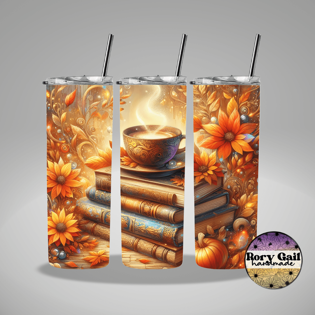 Rory Gail Handmade Tumblers Autumn Book Stack 20oz Tumbler