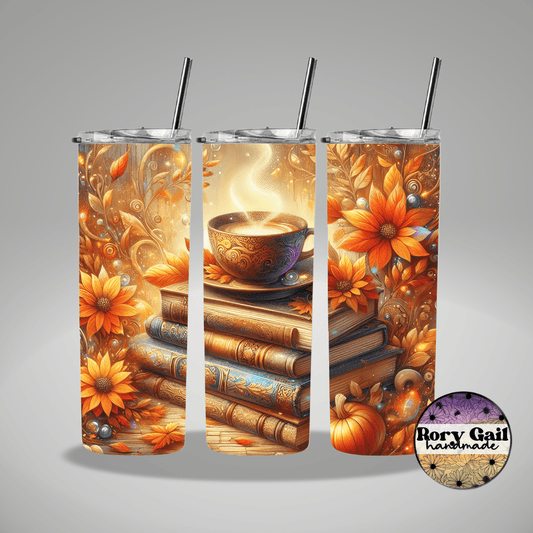 Rory Gail Handmade Tumblers Autumn Book Stack 20oz Tumbler