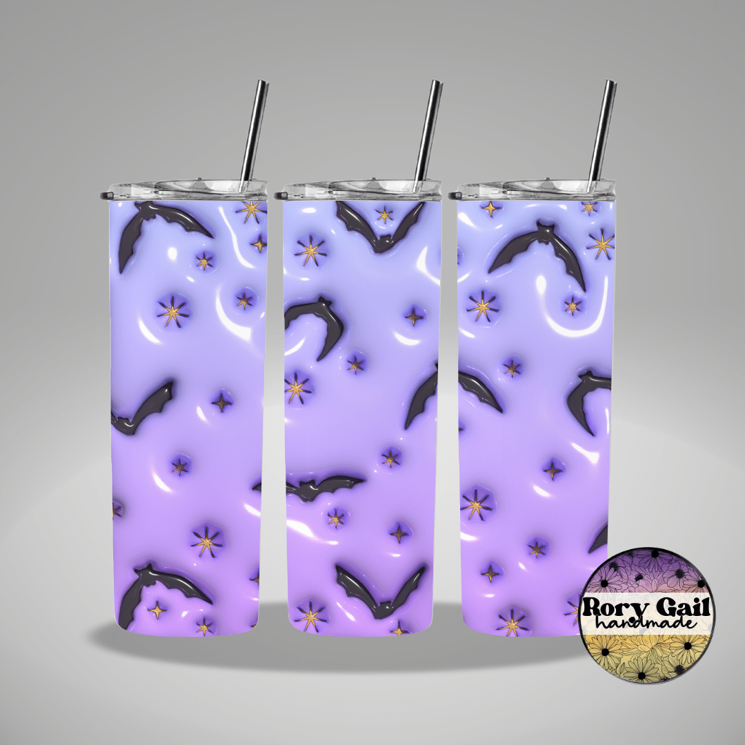 Rory Gail Handmade Tumblers Bats Purple Background 3D Inflated 20oz Tumbler