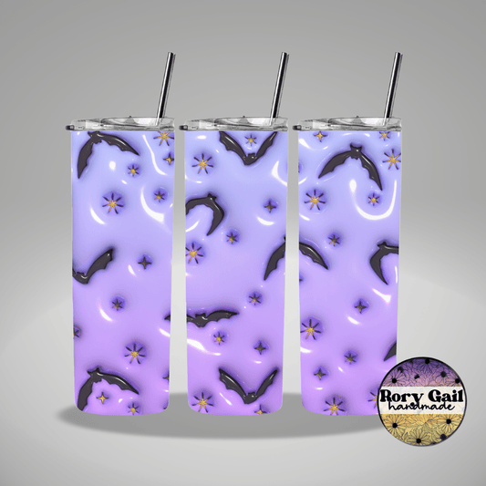Rory Gail Handmade Tumblers Bats Purple Background 3D Inflated 20oz Tumbler
