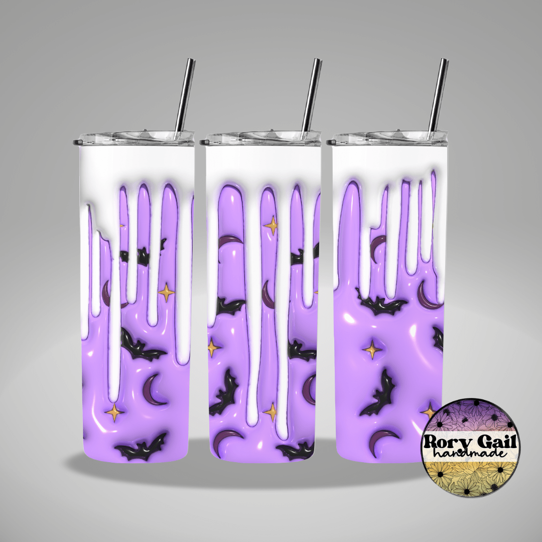 Rory Gail Handmade Tumblers Bats Purple Background with Drip 3D Inflated 20oz Tumbler