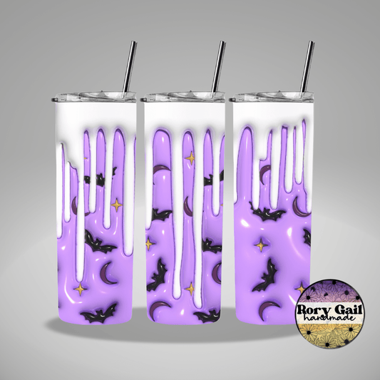 Rory Gail Handmade Tumblers Bats Purple Background with Drip 3D Inflated 20oz Tumbler