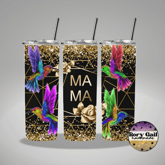 Rory Gail Handmade Tumblers Black Mama Hummingbird 20oz Skinny Tumbler