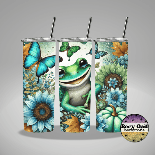 Rory Gail Handmade Tumblers Blue Floral Frog 20oz Tumbler