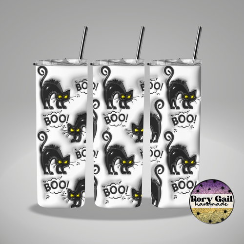 Rory Gail Handmade Tumblers Boo! Black Cats 3D Inflated 20oz Tumbler