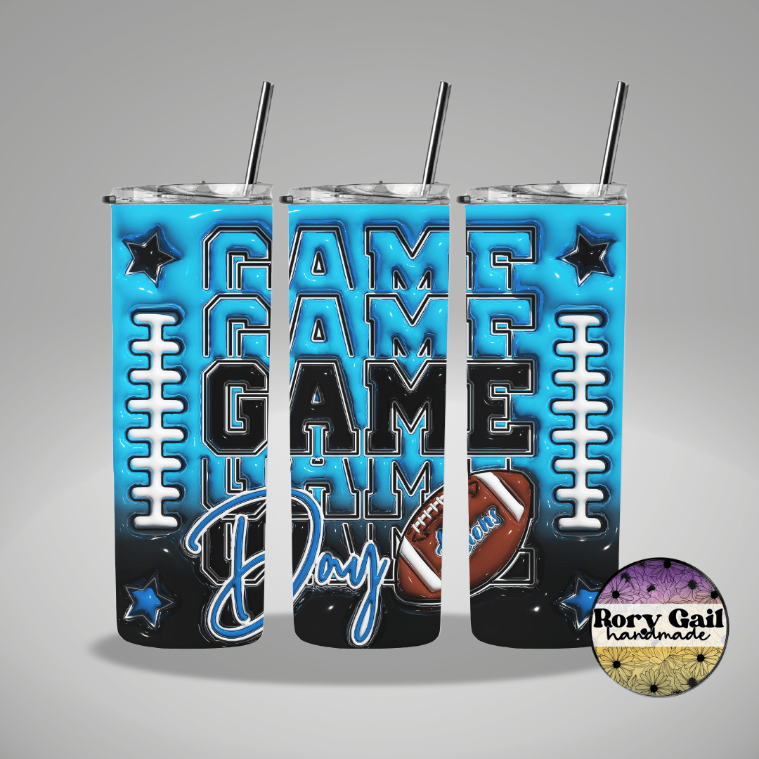 Rory Gail Handmade Tumblers Bright Blue/Black Football Game Day 3D Inflated 20oz Tumblers