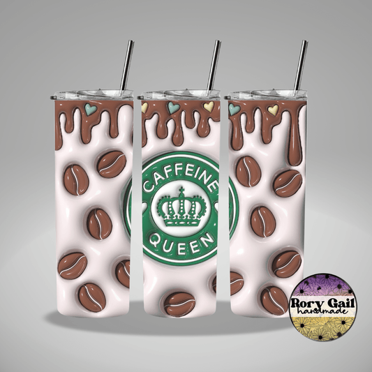 Rory Gail Handmade Tumblers Caffeine Queen 3D Inflated 20oz Tumbler