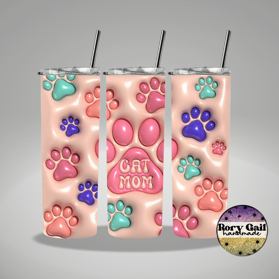 Rory Gail Handmade Tumblers Cat Mom 3D Inflated 20oz Tumbler