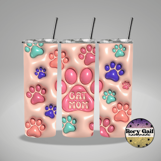 Rory Gail Handmade Tumblers Cat Mom 3D Inflated 20oz Tumbler
