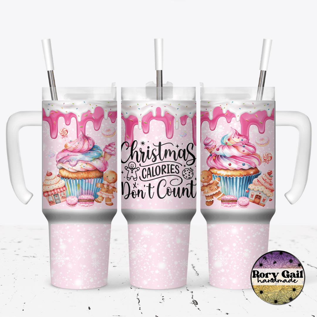 Rory Gail Handmade Tumblers Christmas Calories Don't Count 30oz Grippy Tumbler