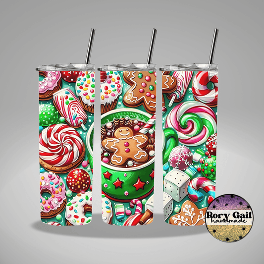 Rory Gail Handmade Tumblers Colorful Christmas Treats 20oz Tumbler
