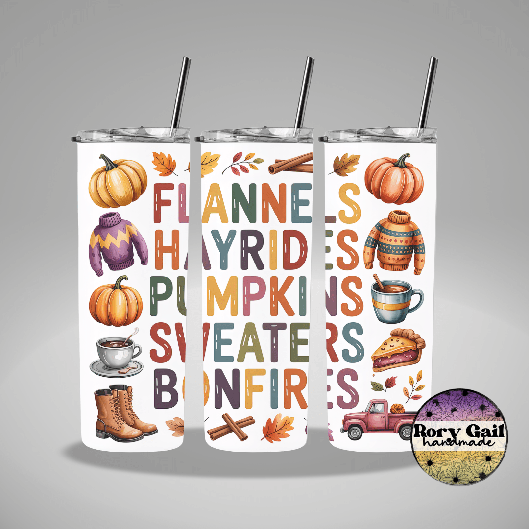 Rory Gail Handmade Tumblers Flannels Hayrides Pumpkins 20oz Tumbler