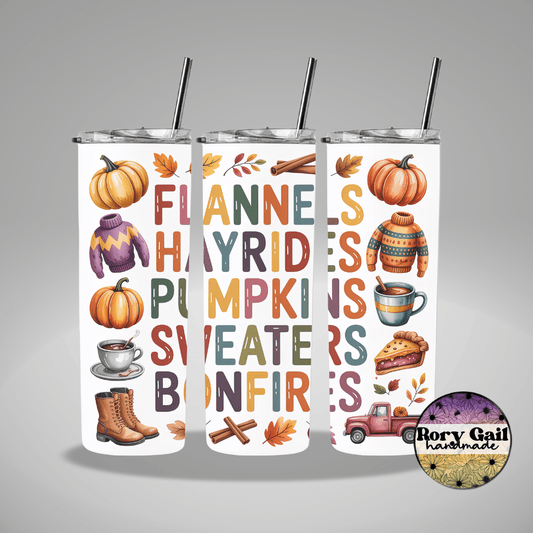 Rory Gail Handmade Tumblers Flannels Hayrides Pumpkins 20oz Tumbler