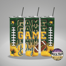 Load image into Gallery viewer, Rory Gail Handmade Tumblers Green/Yellow Football Game Day 3D Inflated 20oz Tumblers
