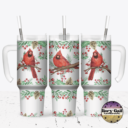 Rory Gail Handmade Tumblers Holiday Cardinals 30oz Grippy Tumbler