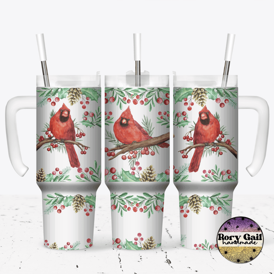 Rory Gail Handmade Tumblers Holiday Cardinals 30oz Grippy Tumbler