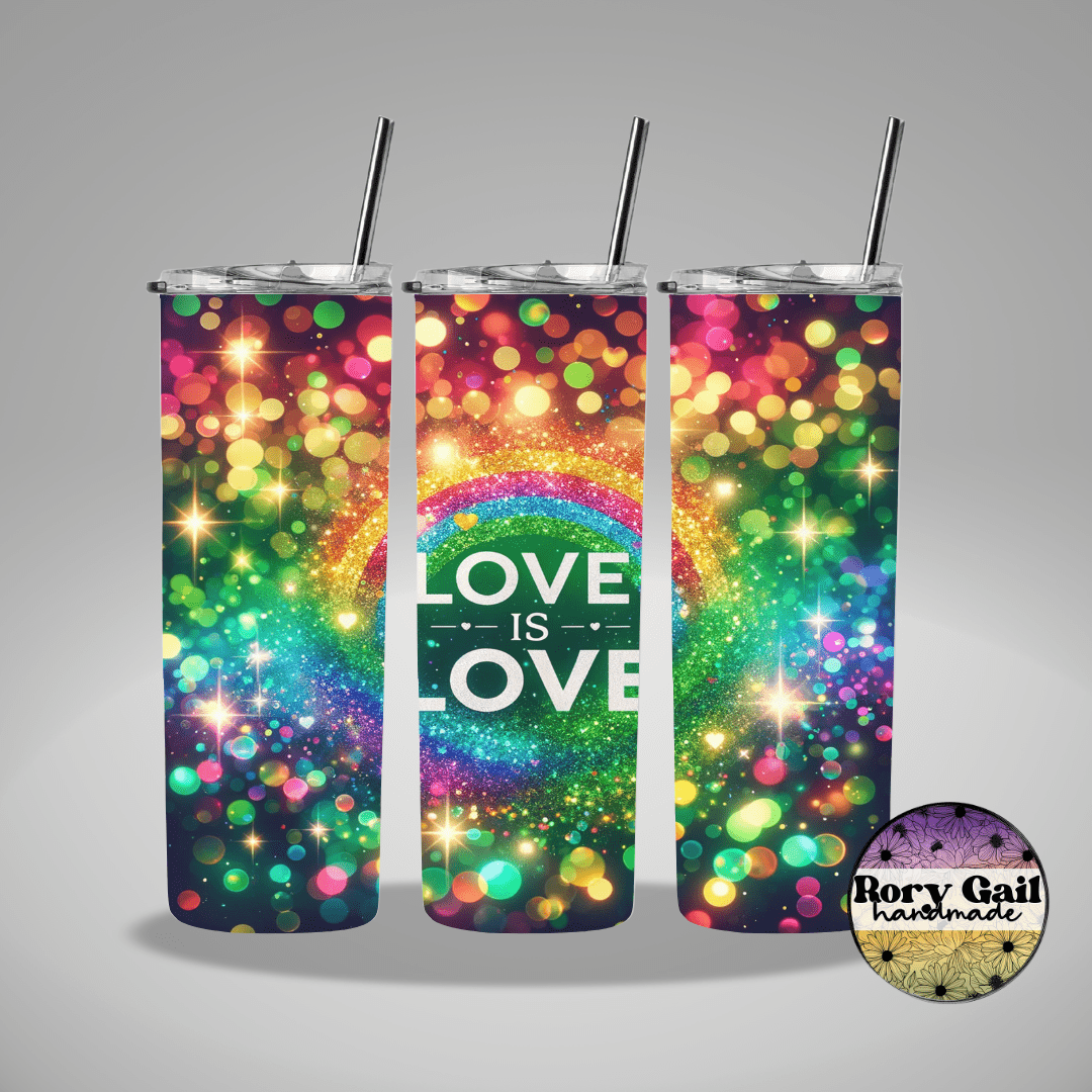 Rory Gail Handmade Tumblers Love is Love Glitter 20oz Tumbler