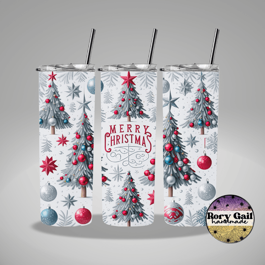 Rory Gail Handmade Tumblers Merry Christmas Silver Trees 20oz Tumbler
