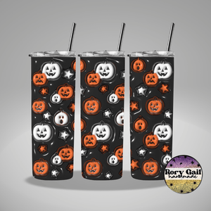 Rory Gail Handmade Tumblers Orange and White Jack-o-Lanterns 3D Inflated 20oz Tumbler