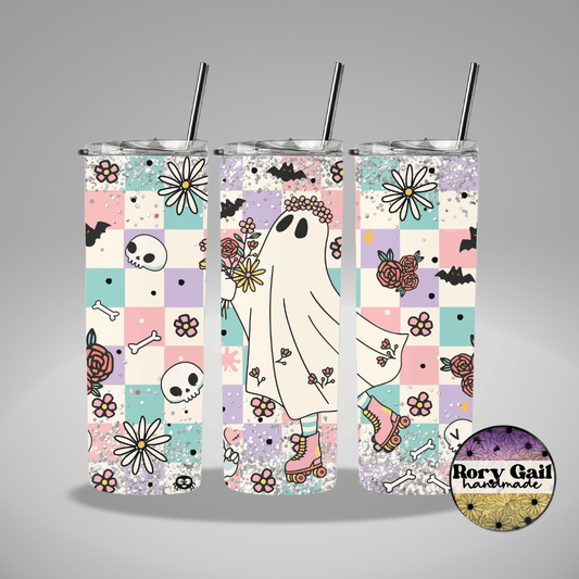 Rory Gail Handmade Tumblers Pastel Checkered Skater Ghost 20oz Tumbler