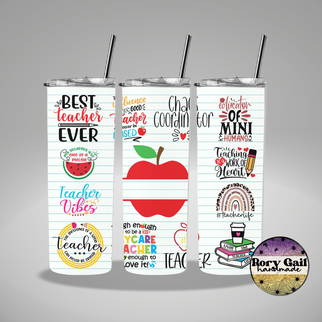 Rory Gail Handmade Tumblers Personalized Teacher 20oz Skinny Tumbler