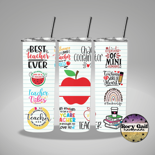 Rory Gail Handmade Tumblers Personalized Teacher 20oz Skinny Tumbler