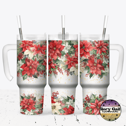 Rory Gail Handmade Tumblers Poinsettias 30oz Grippy Tumbler