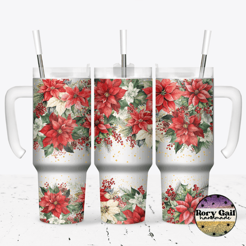 Rory Gail Handmade Tumblers Poinsettias 30oz Grippy Tumbler