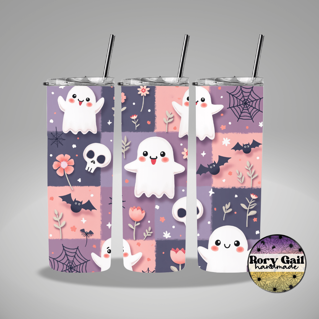Rory Gail Handmade Tumblers Purple and Pink Checkered Halloween 20oz Tumbler