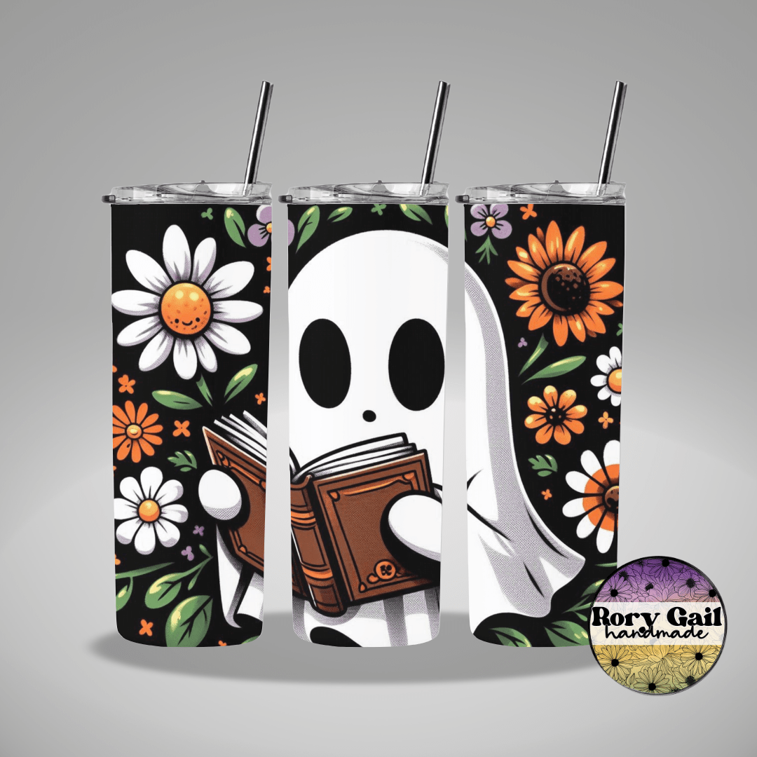 Rory Gail Handmade Tumblers Reading Ghostie 20oz Tumbler