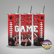 Load image into Gallery viewer, Rory Gail Handmade Tumblers Red/Black TB Football Game Day 3D Inflated 20oz Tumblers
