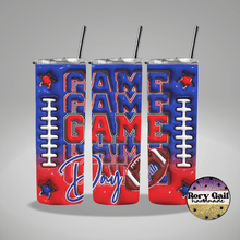 Load image into Gallery viewer, Rory Gail Handmade Tumblers Royal Blue/Red Football Game Day 3D Inflated 20oz Tumblers
