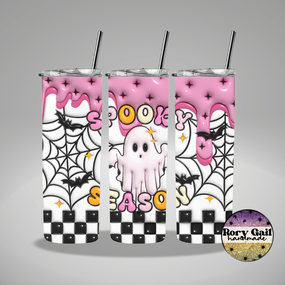 Rory Gail Handmade Tumblers Spooky Season with Pink Drip 3D Inflated 20oz Tumbler