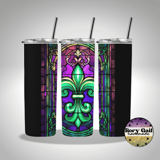 Rory Gail Handmade Tumblers Stained Glass Fleur de Lis 20oz Skinny Tumbler