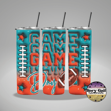 Load image into Gallery viewer, Rory Gail Handmade Tumblers Teal/Orange Football Game Day 3D Inflated 20oz Tumblers
