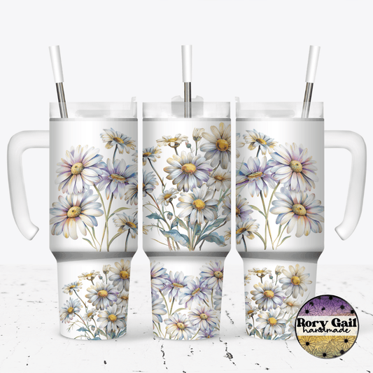 Rory Gail Handmade Tumblers Watercolor Daisies 30oz Grippy Tumbler