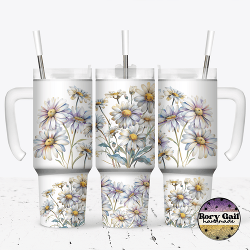 Rory Gail Handmade Tumblers Watercolor Daisies 30oz Grippy Tumbler